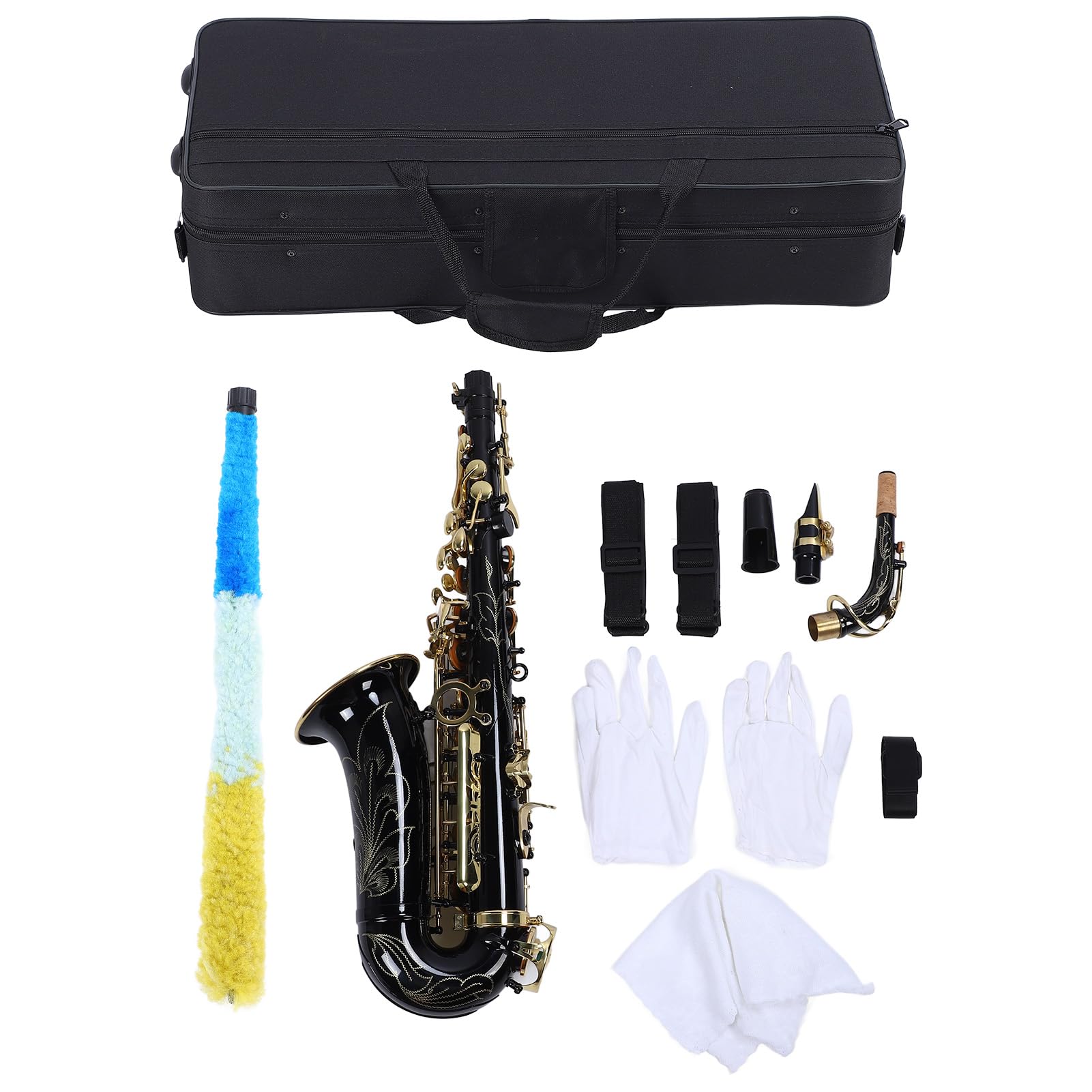HUIOP Mib sassofono contralto ottone laccato oro mi piatto sax 82Z tipo chiave strumento a fiato con spazzola per la pulizia guanti di stoffa cinturino custodia imbottita,bE Sassofono contralto