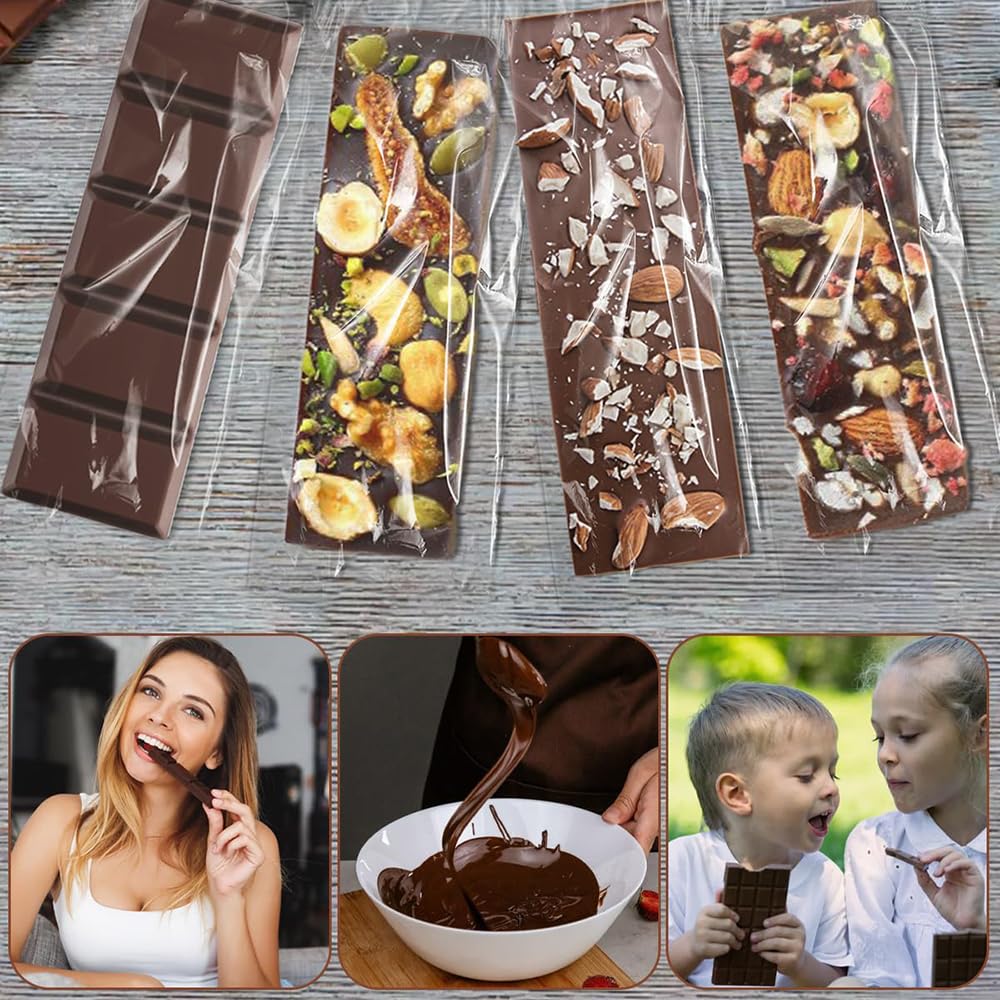 Stampo per Cioccolato in Silicone 6 Cavità Stampi per Tavolette Cioccolatini Stampo per Barretta di Cioccolato con 100 Pezzi Borsa per Torrone Caramelle