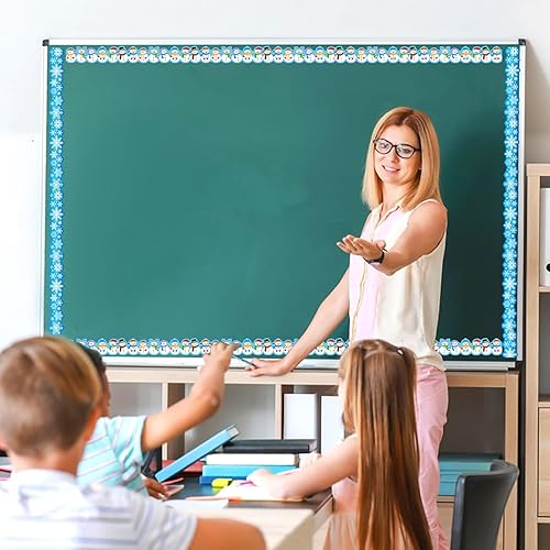 Miniatura 2 de Tablero de anuncios de invierno de 78.7 pies, decoración de aula, borde de anuncios de copo de nieve, Navidad, vacaciones, muñeco de nieve, borde