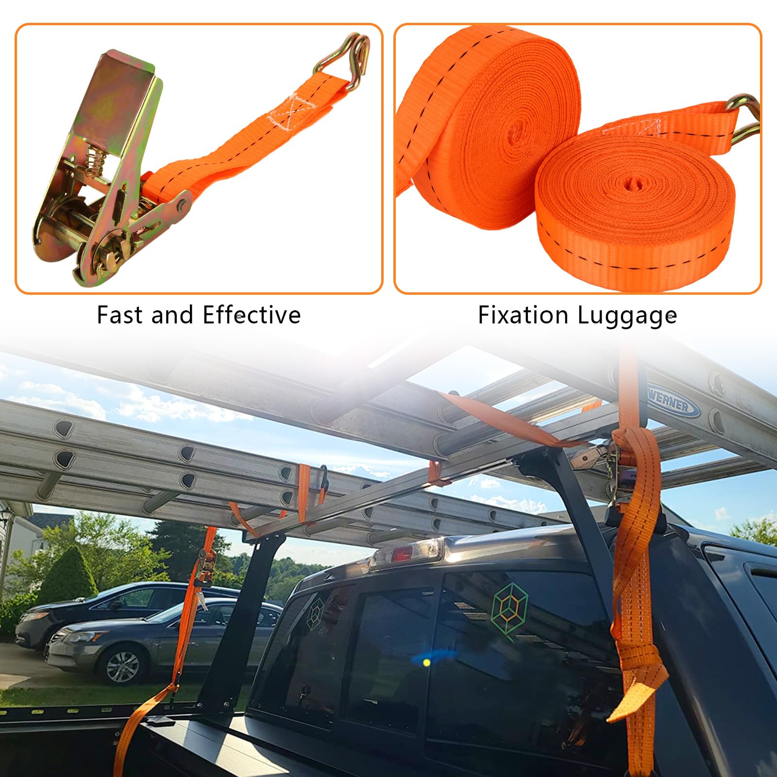 6 cinghie a cricchetto resistenti con ganci, 5 m x 25 mm, cinghie con resistenza alla rottura 800 kg, piccola cinghia regolabile a cricchetto per furgoni, moto, camion e rimorchi