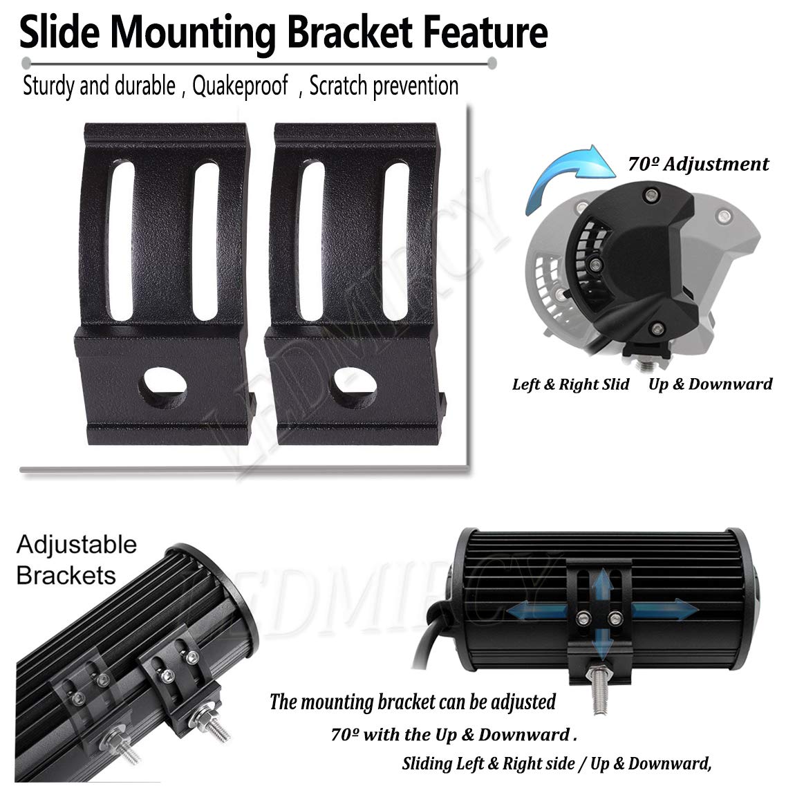 Universal Mounting Brackets Aluminum 2-Piece Universal Aluminum Mounting Brackets For Rotating LED Work Light Bars LED Light Brackets - Foto 4
