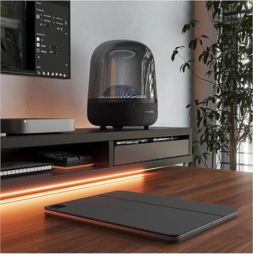 Miniatura 4 de Cubiker Escritorio eléctrico de pie con soporte para monitor, altura ajustable de 55 x 24 pulgadas con tiras LED, estación de trabajo ergonómica