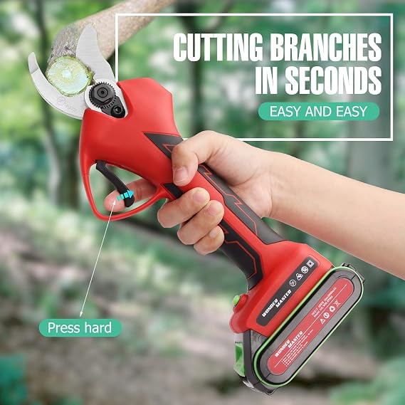 Cordless Electric Pruning Shears, Rechargeable Battery,Powered Tree Trimmers Secateurs Cutters Mini Scissors,One Replacement Blade, Fruit Tree Branches Cutter,Good for Arthritis Hands-Red