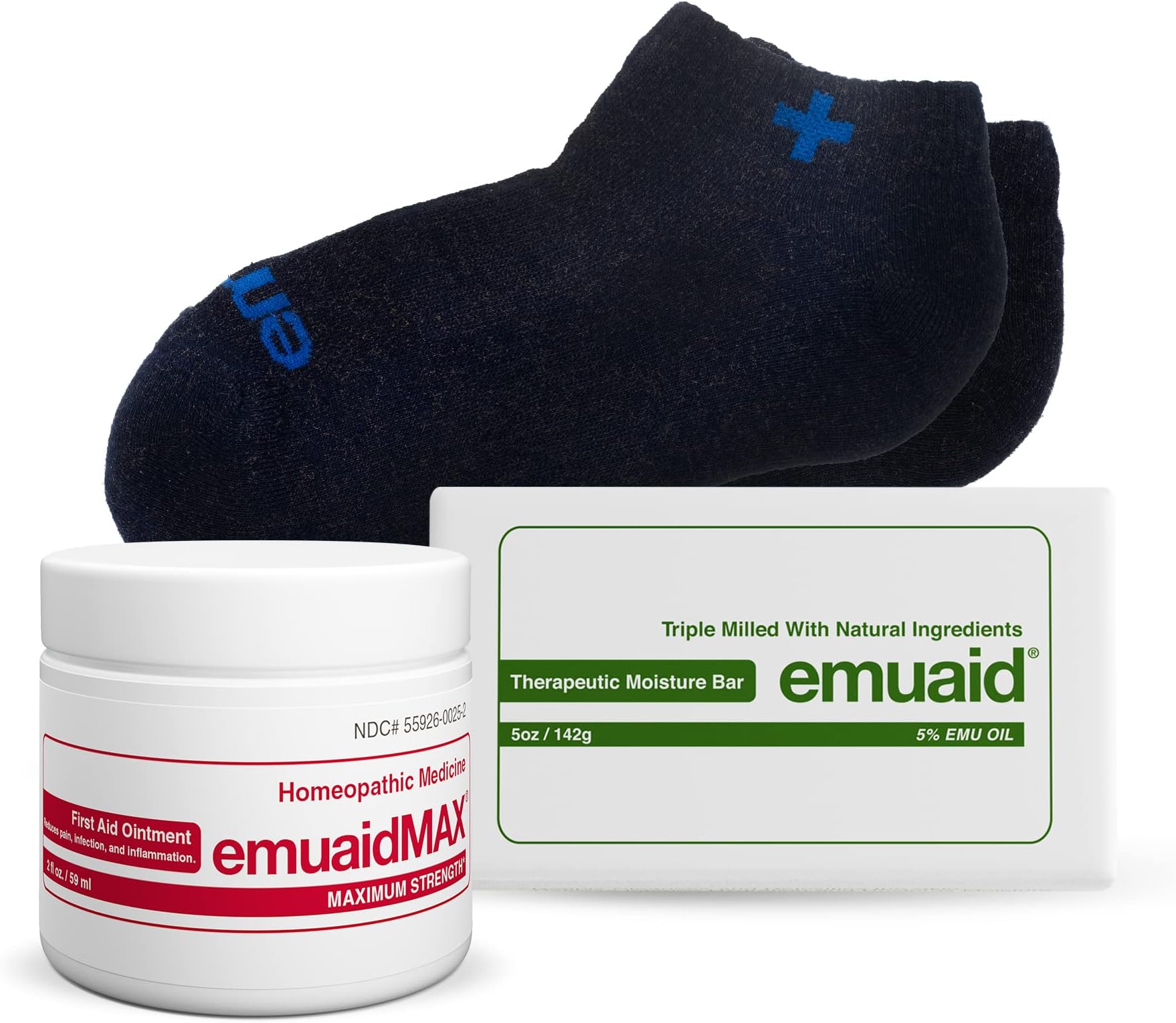 EMUAIDMAX Nail Fungus Kit - EMUAIDMAX Maximum Strength 2oz with Silver Ionic Socks Therapeutic Moisture Bar is suitable for Nail Fungus, Athlete’s Foot, Foot Ulcers, Cracked Heels.