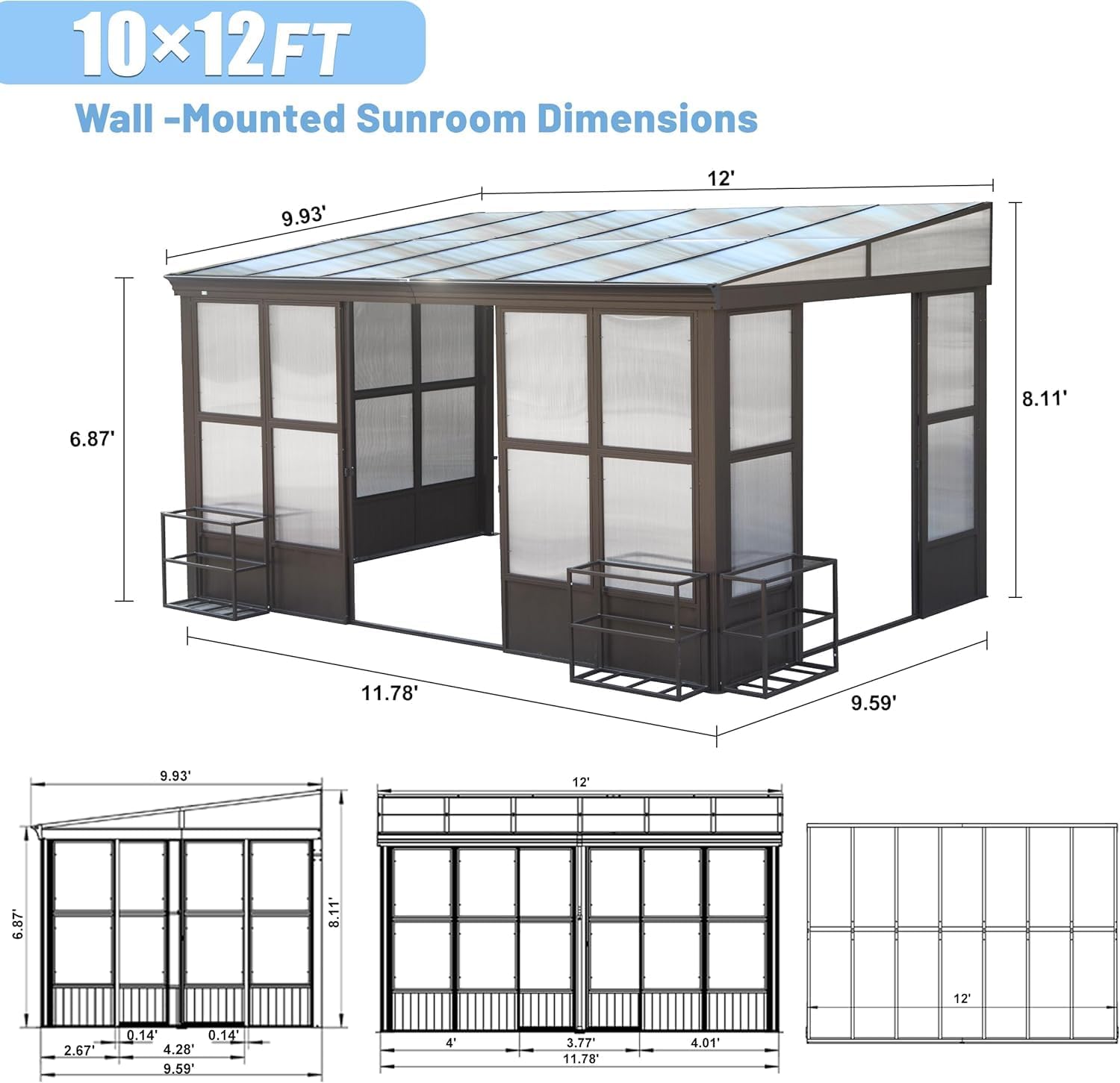 10x12FT All Season Sunroom, Outdoor Pent Wall Bhutan Ubuy
