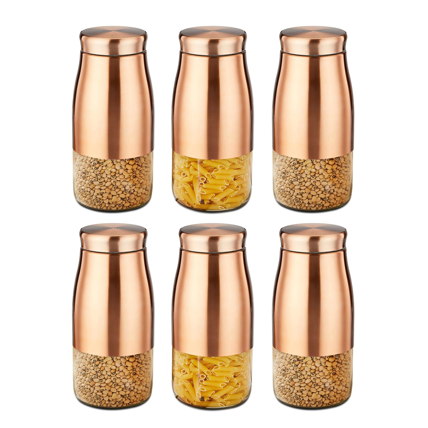 Amazon Brand - Solimo Rose Gold Tapered Glass Jar | Multipurpose Kitchen Organizer with See-Through Window | 1800 ml Set of 6 (B0BSXCHCDM) Amazon Price History, Amazon Price Tracker