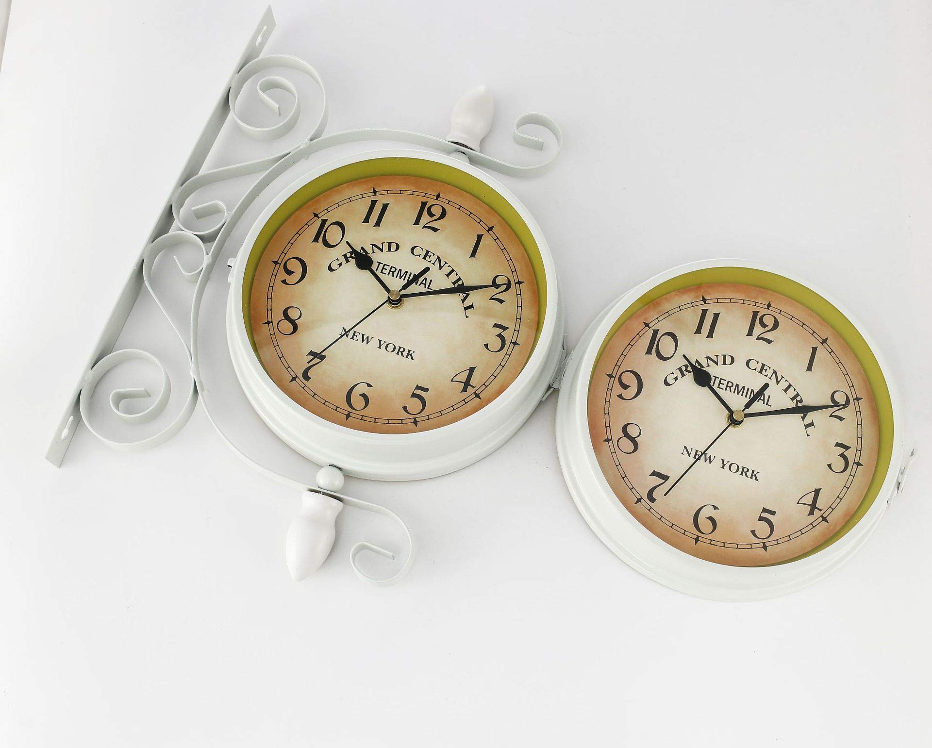 Orologio da Stazione, Orologio da Parete Doppio Lato 35 x 28 cm in Ferro Bianco per Giardino