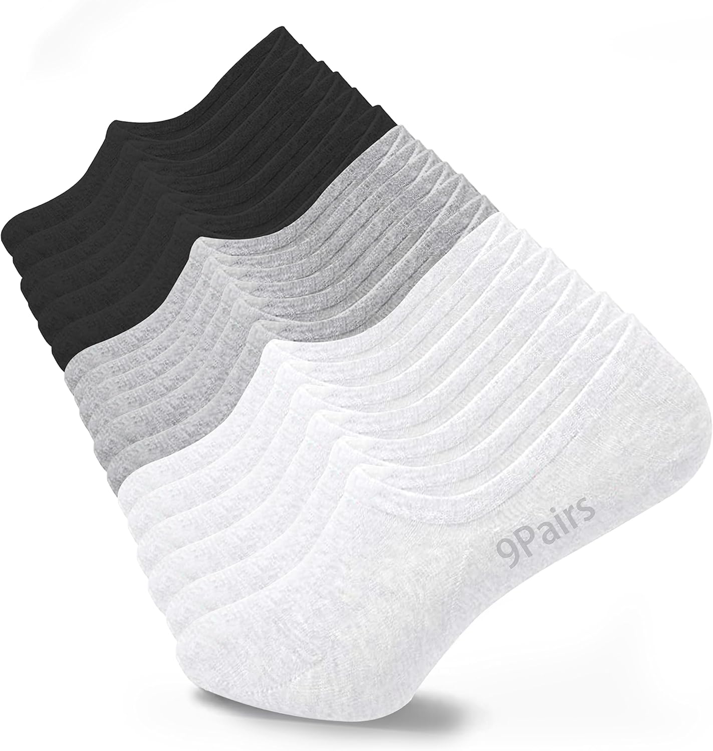 MoHern 9 Pairs Women's No Show Socks - Non-Slip Low Cut Ankle Socks Size 6-10, 3 Colors, Invisible in Sneakers & Loafers