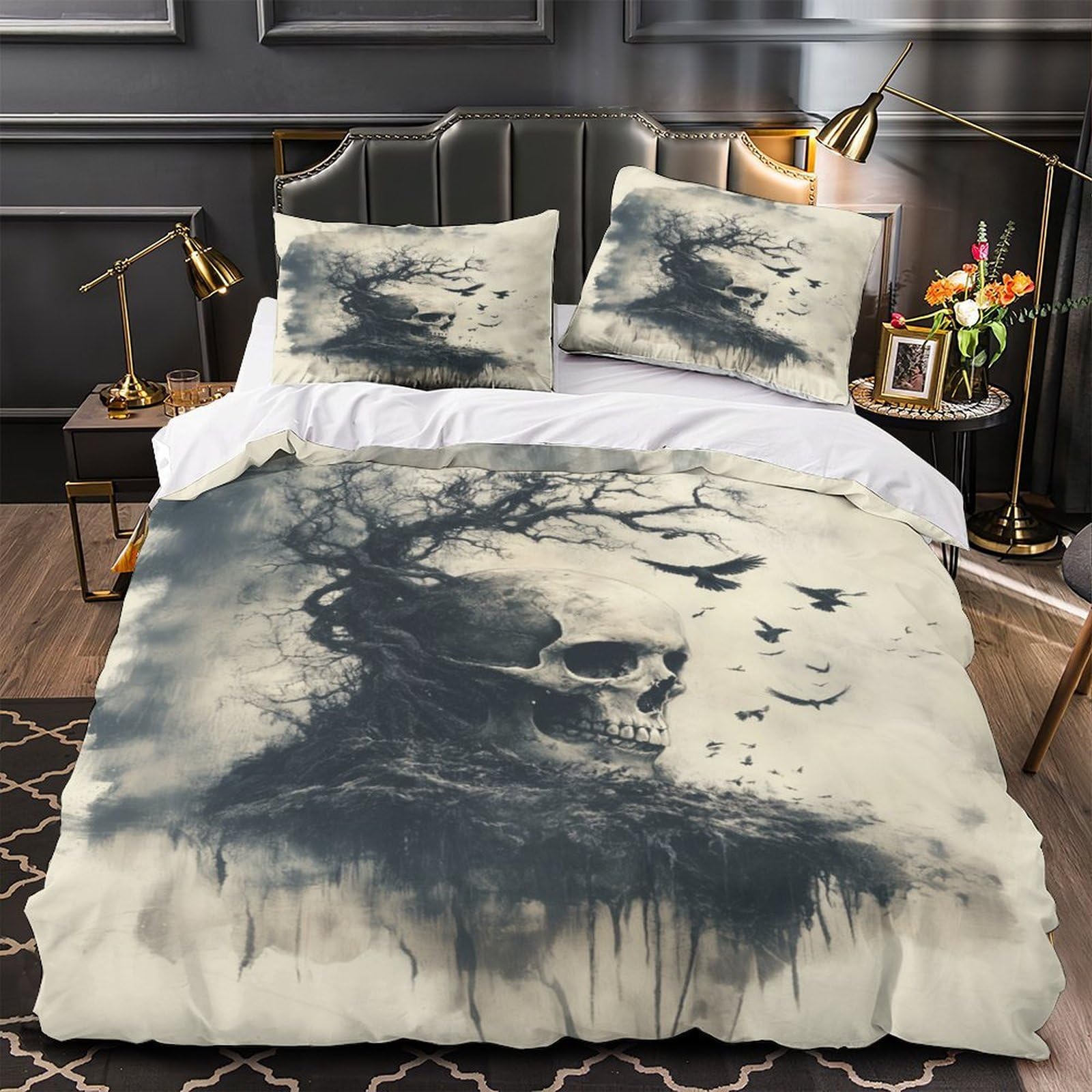 Housse de couette couple de crânes microfibre légère pour garçons filles