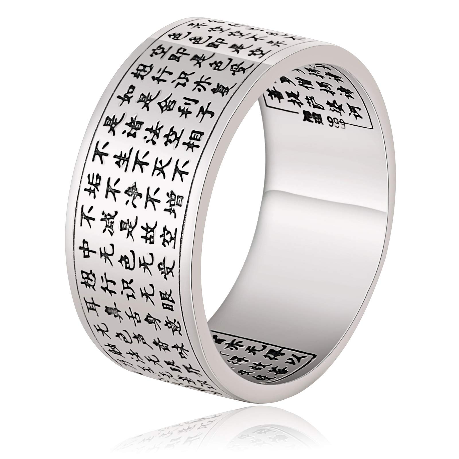 Knsam Anello Argento 999 soûtra bouddhique Semplice Anello Larghezza Uomo Donna Fantasia e Argento 925/1000, 25, Colore: Argento, cod. SVBO210FGL996