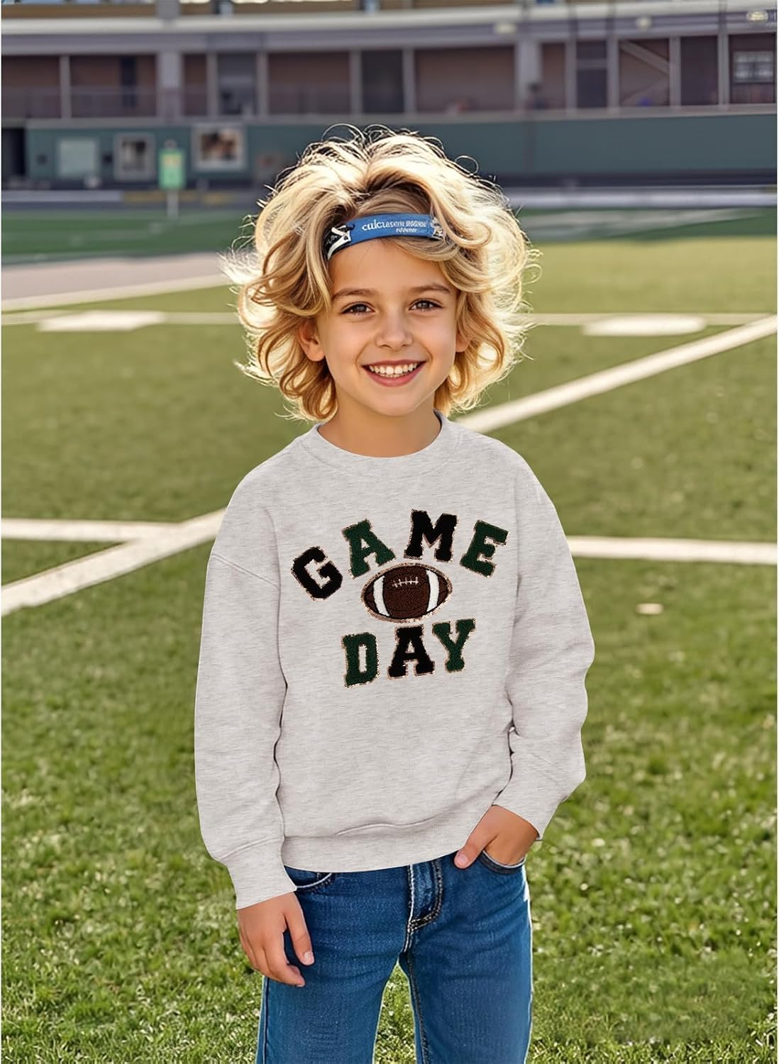 IZYJOY Football Game Day Sweatshirt Girl Boy Embroidered Football Pullover Long Sleeve Shirt Kids Sport Fans Outfit
