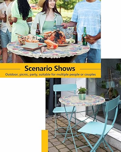 Vista 46 de Mantel redondo ajustable de Navidad para mesa redonda, mantel rojo floral de Navidad, mantel impermeable con borde elástico, mantel circular rojo