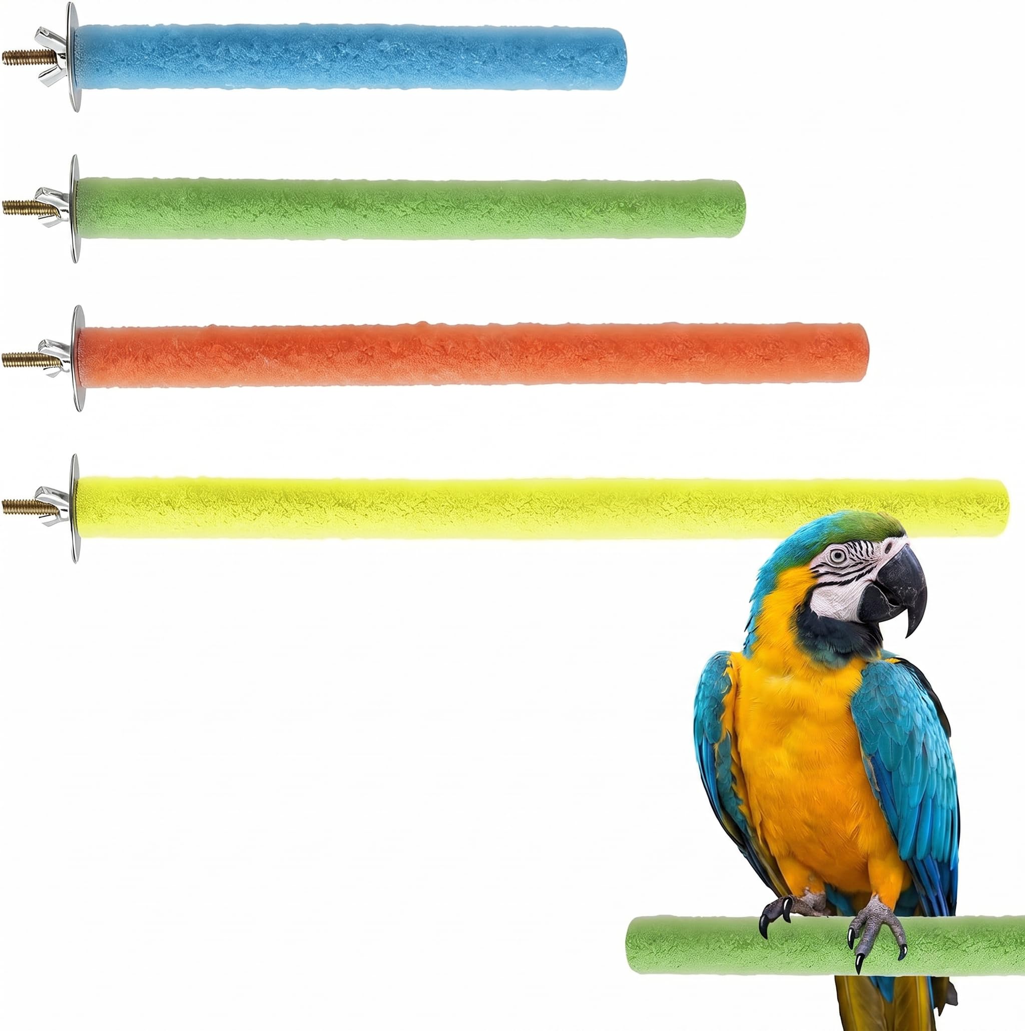 Parrot Perch Bird Perches for Cage, 4 Pcs Natural Claw Grinding Stick Wooden Quartz Sand Birds Perch Stand for Small Parrots Long Tailed Parrots and Cockatoos Chewing Sticks