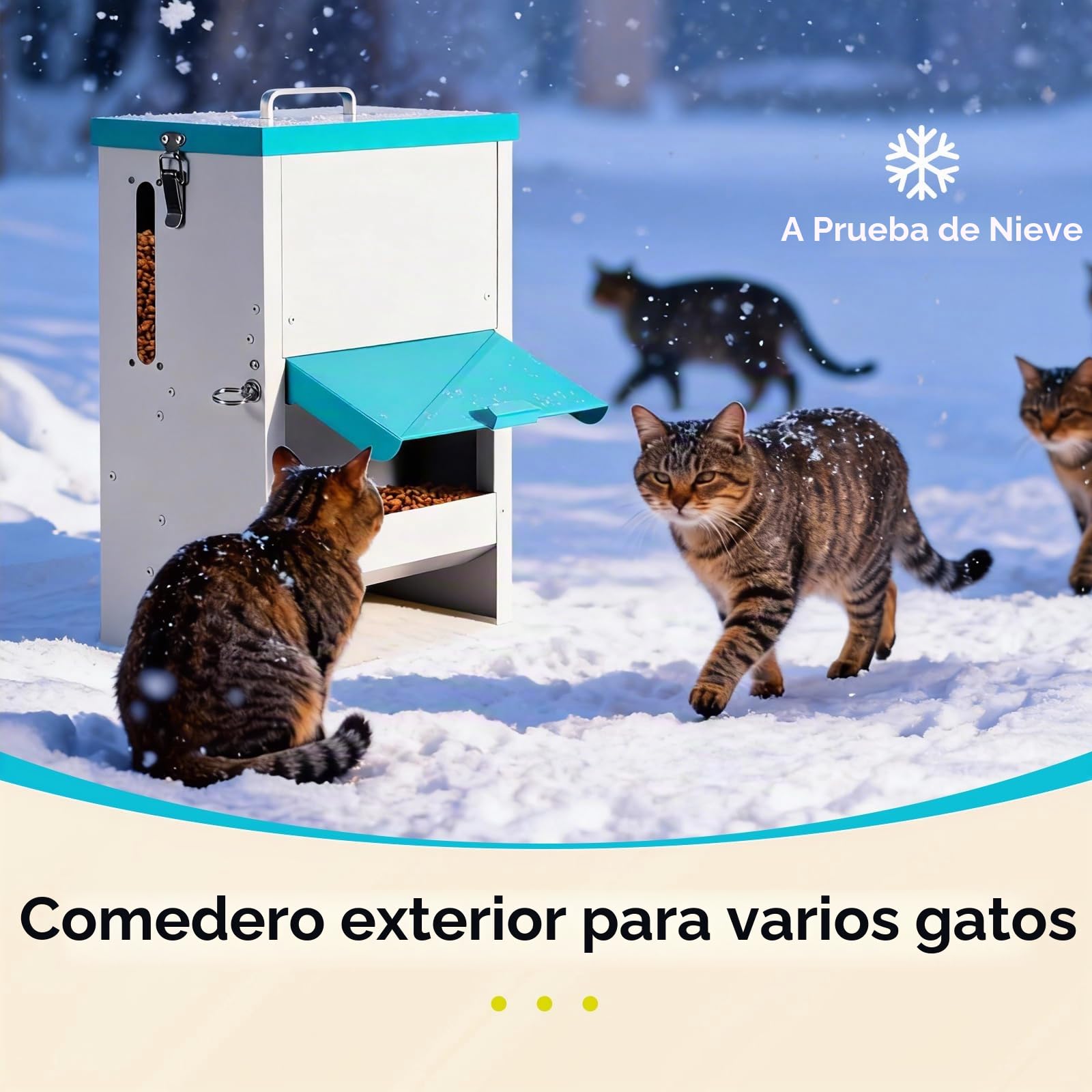Dispensador Comida Gatos con Comedero Elevado, 10L, Alimentador para Mascotas Integramente de Metal, Tolva para Varios Gatos, Robustos, a Prueba de Lluvia y Nieve