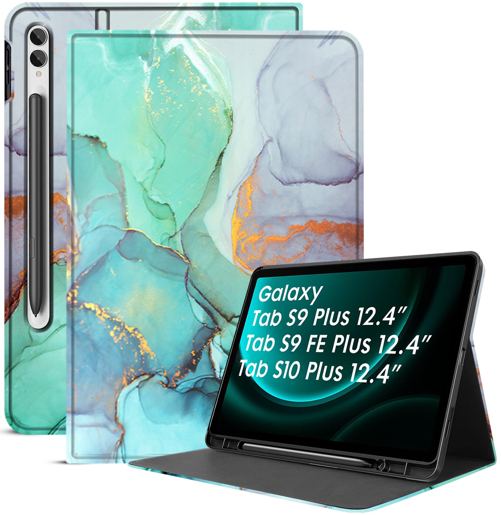Robustrion Cover Case for Samsung Tab S9 FE Plus/Tab S10 Plus/Tab S9 Plus 12.4", Folio Cover with [Pencil Holder] [Auto Sleep Wake] for Samsung Galaxy Tab S9+ / S10 +/ S9 FE+ Tablet - Marble Green (B0D56DKGKW) Amazon Price History, Amazon Price Tracker