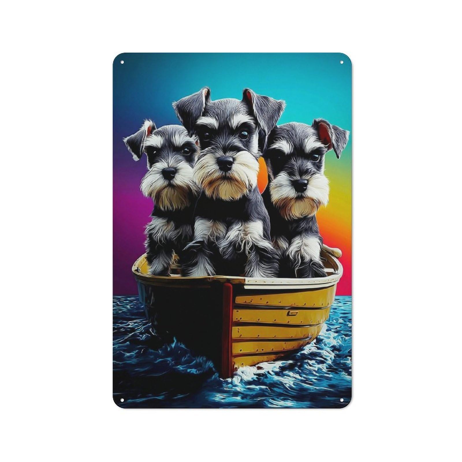 Junmoney Three Puppies In A Boat 30X20cm Rustic Metal Sign With For Guest Room Or Hallway, For Vintage Wall Decor Fans, For Metal Sign Collectors