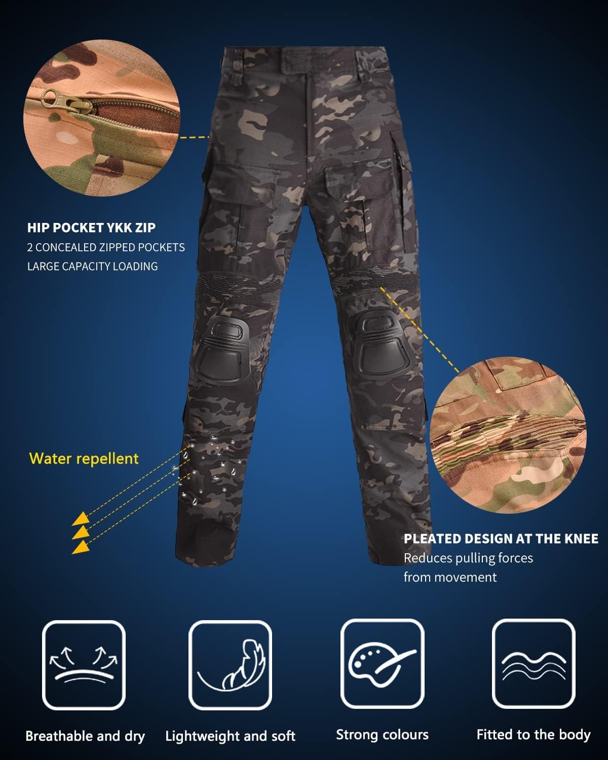 Combat Pant with Knee Pads Tactical Pants Airsoft Camo Clothes Rip-Stop Paintball Hunting Trousers