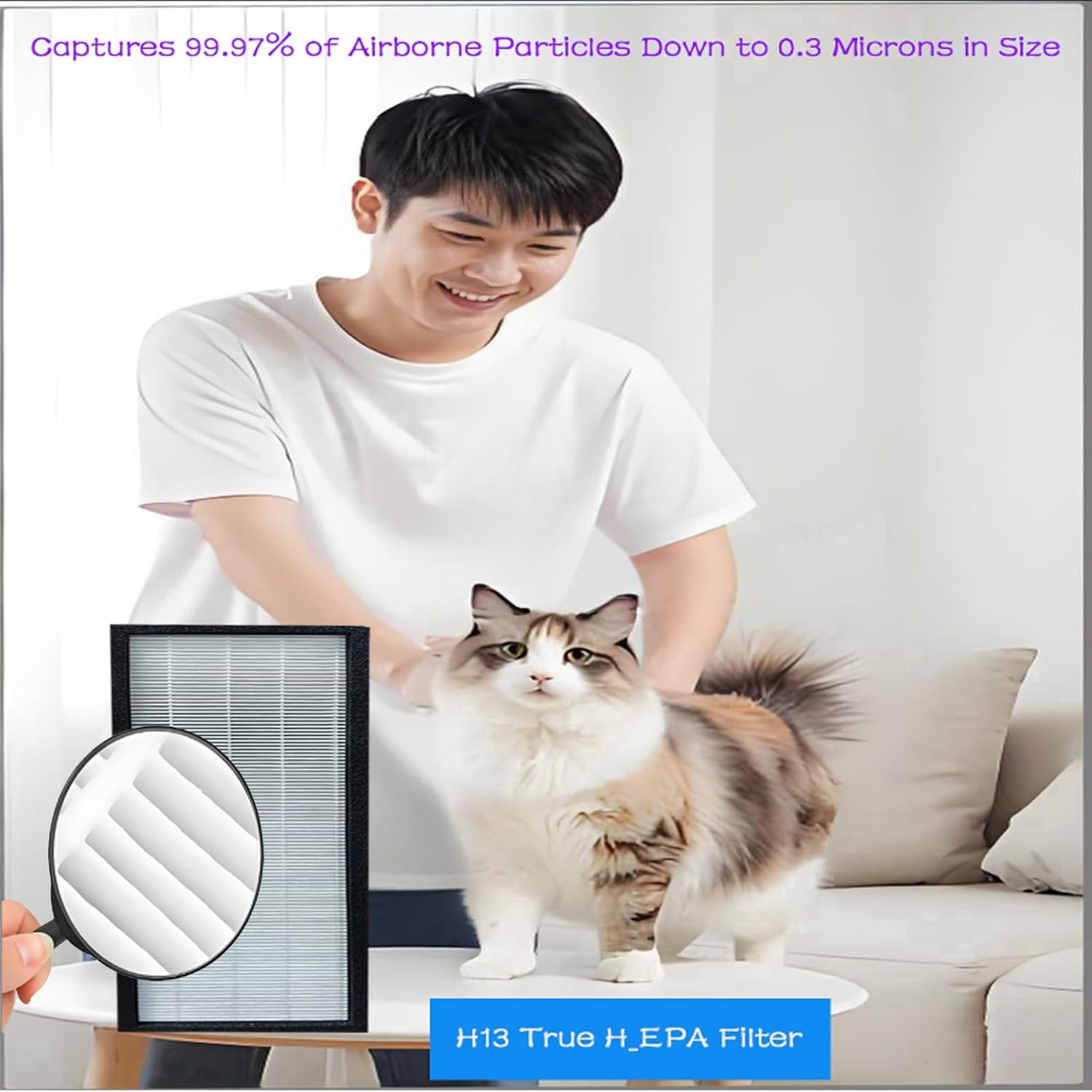 F1701HE 30613 Filter Replacement parts Hunter F1701HE /21 30613/ HT1701/HT1701BB/F1701HE/PM 30100/30100B/30100W Air Purifier: 2 pack True H13 H-EPA filter used for Kitchen,Living Room,Bedroom, - Image 4