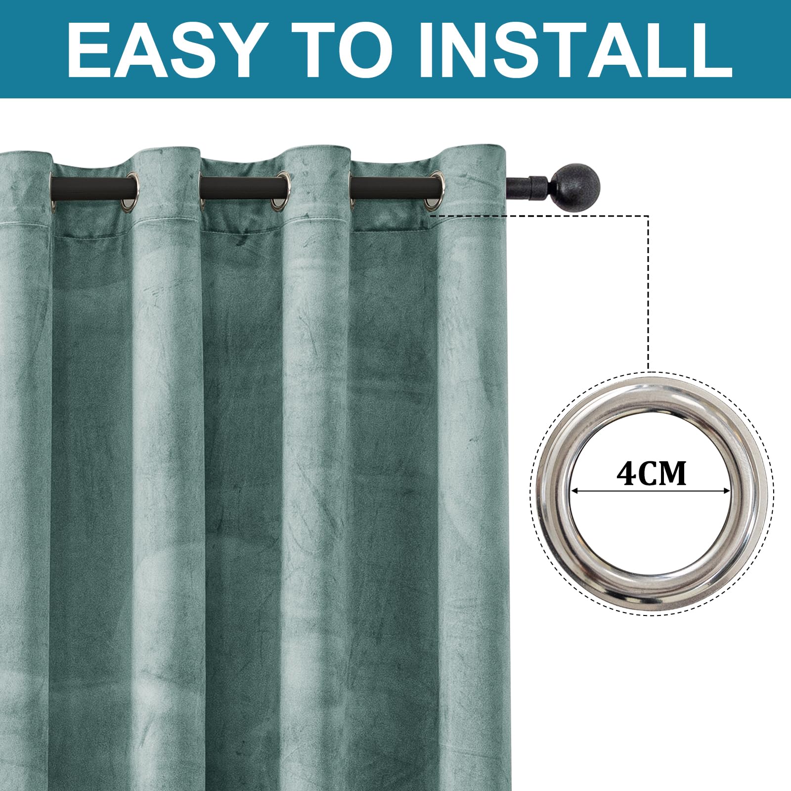 YSTELLAA Gardinen Samt 2er Set, 140×300 cm, Verdunklungsvorhänge Mit Ösen, Vorhang Blickdicht Wohnzimmer Modern, Thermovorhang Schlafzimmer, Schallschutz Vorhang, Blackout Curtain, Grün