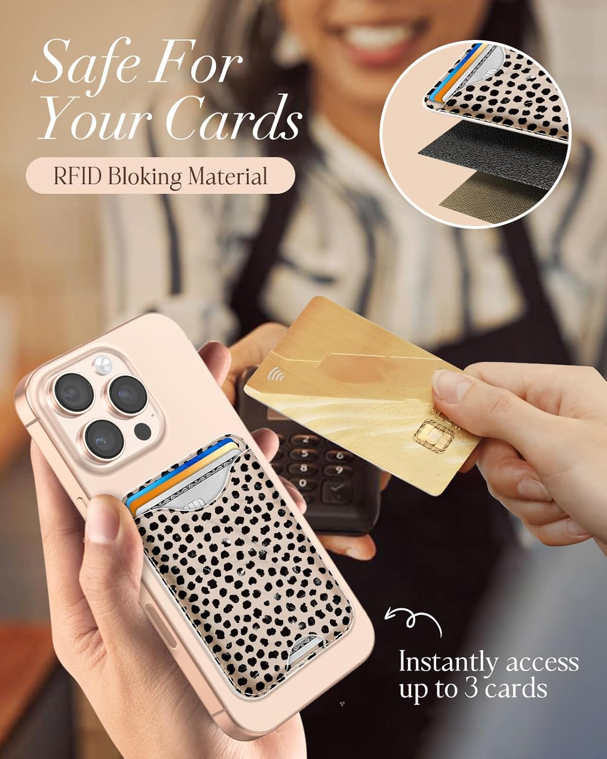 Shorogyt Compatible with Magsafe Wallet Magnetic Card Holder - Black Point Phone Wallets for Women Teen Girls Cute for iPhone 17/16/15/14/13/12 Series Slim for Apple Mag RFID Magnet Fit 3 Cards - Image 5