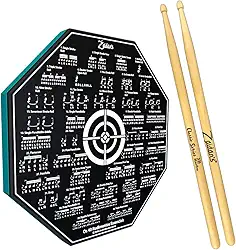 Kit Pad Estudo Bateria Praticável 8 Polegadas Ou 20cm Rudimentos Essenciais + Par de Baquetas Classic Series Zaidan's By Spanking (5B)