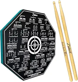 Kit Pad Estudo Bateria Praticável 8 Polegadas Ou 20cm Rudimentos Essenciais + Par de Baquetas Classic Series Zaidan's By Spanking (5B)