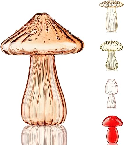 Miniatura 1 de Florero de hongos  Jarrones pequeños para decoración de mesa en naranja  Florero de brote para flores de un solo tallo  Lindo vidrio hidropónico