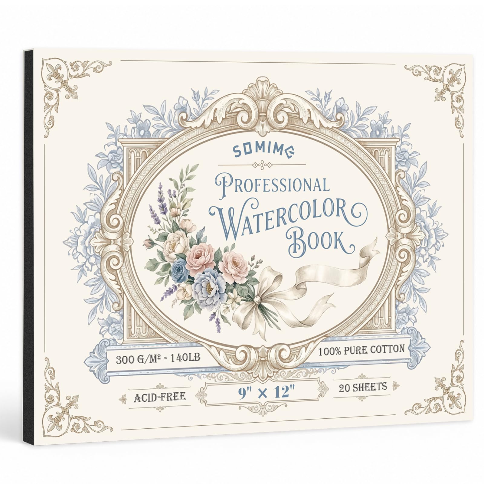 Somime Bloc de papier aquarelle 22,9 x 30,5 cm, 20 feuilles, 63,5 kg/300 g/m², papier aquarelle pressé à froid, livre de peinture d'artiste sans acide pour peinture à l'aquarelle et à la gouache