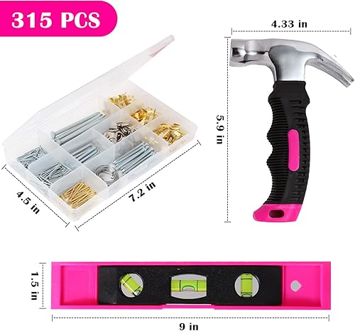 Miniatura 8 de Kit para colgar cuadros TOYIEW, 315 piezas de accesorios para colgar con ganchos, alambre, clavos, anilla en forma de D, kit para colgar en la pared
