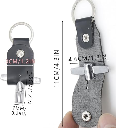 Miniatura 3 de CashBeat Paquete de 2 llaves de afinación de tambor, diseño en forma de T con llavero de cuero, accesorio universal de ajuste de tambor para todos
