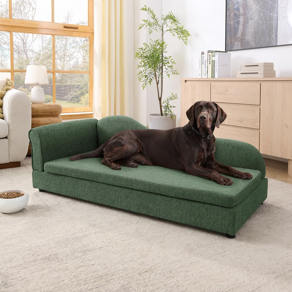 Premium Pet Sofa for Medium to Large Dogs – Modern Wave-Back Design, Soft Cushioned Seat, Breathable Linen-Like Fabric & Stable Low-Profile Feet