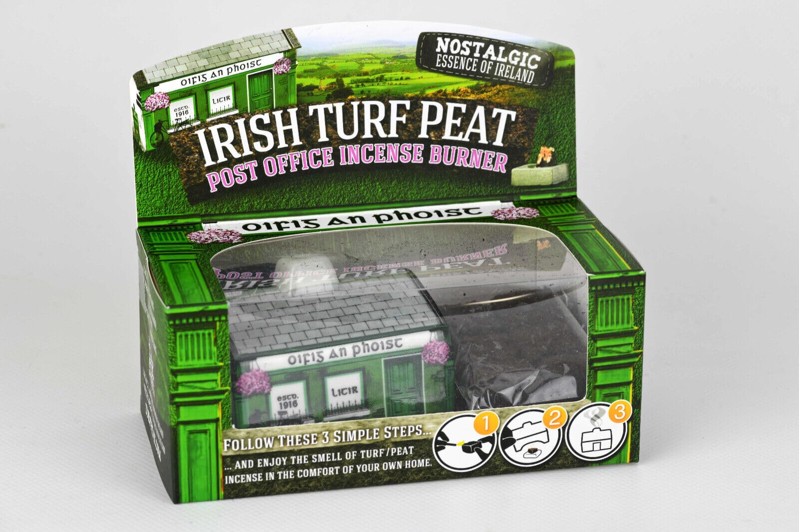 The Turf Peat Incense Co. Green Irish Post Office Turf/Peat Ceramic Incense Burner Set