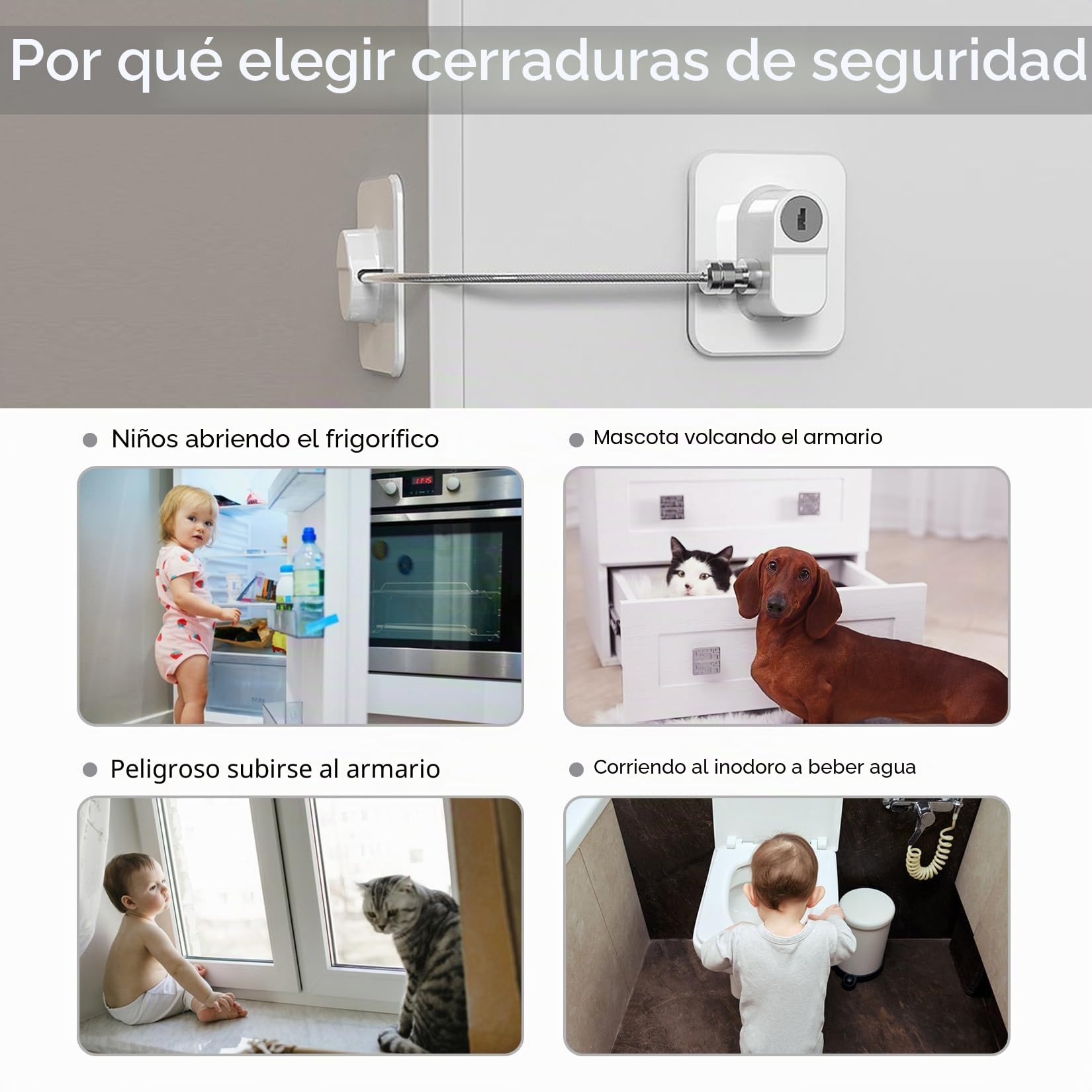4 piezas seguridad puertas niños candado(Blanco)Seguridad ventanas niños Cierre seguridad cajones bebe Seguro puertas bebe Adecuado para frigoríficos puertas armarios ventanas