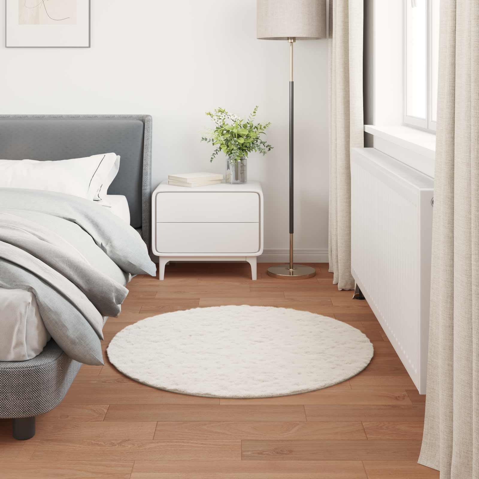 Teppich Kunstfell Kaninchenfell-Optik Rund 120 cm - Rutschfester Kunstkaninchenfell Teppich für Wohnzimmer und Schlafzimmer - Flauschiger Dekoteppich OLITE Creme