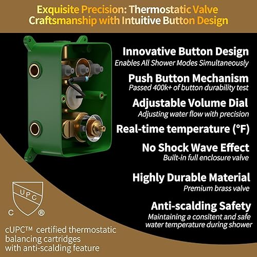 Miniatura 3 de AYIVG Válvula desviadora de ducha con pantalla de temperatura, válvula de ducha termostática oculta de 3 vías, válvula de control de flujo de ducha,