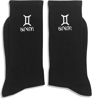 Astrology Gifts for Women, Constellation Embroidered Socks, Black Crew Socks for Women Men.