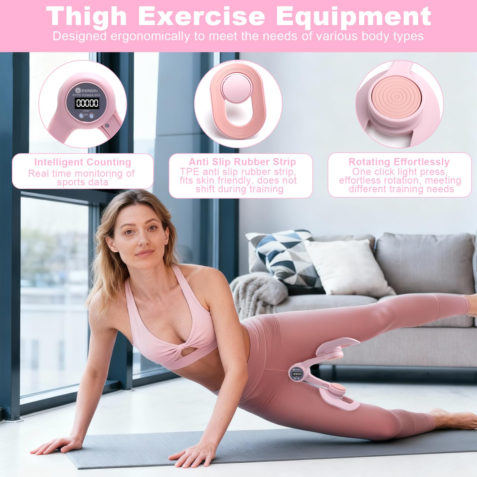 TNSLAND Thigh Master - Allenatore per cosce, per allenare i glutei femminili, con conteggio intelligente, trimmer, interno delle cosce, fondo pelvico, allenatore per allenare i fianchi, braccia