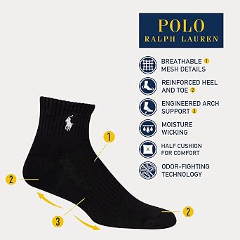 POLO RALPH LAUREN Men's Performance Cotton Quarter Socks