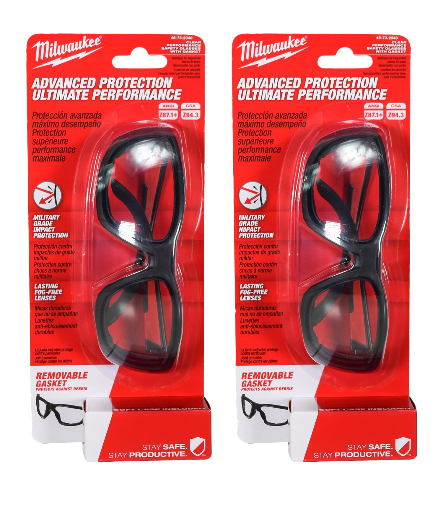 48-73-2040 Clear High Performance Safety Glasses with Gasket (2 Pack)