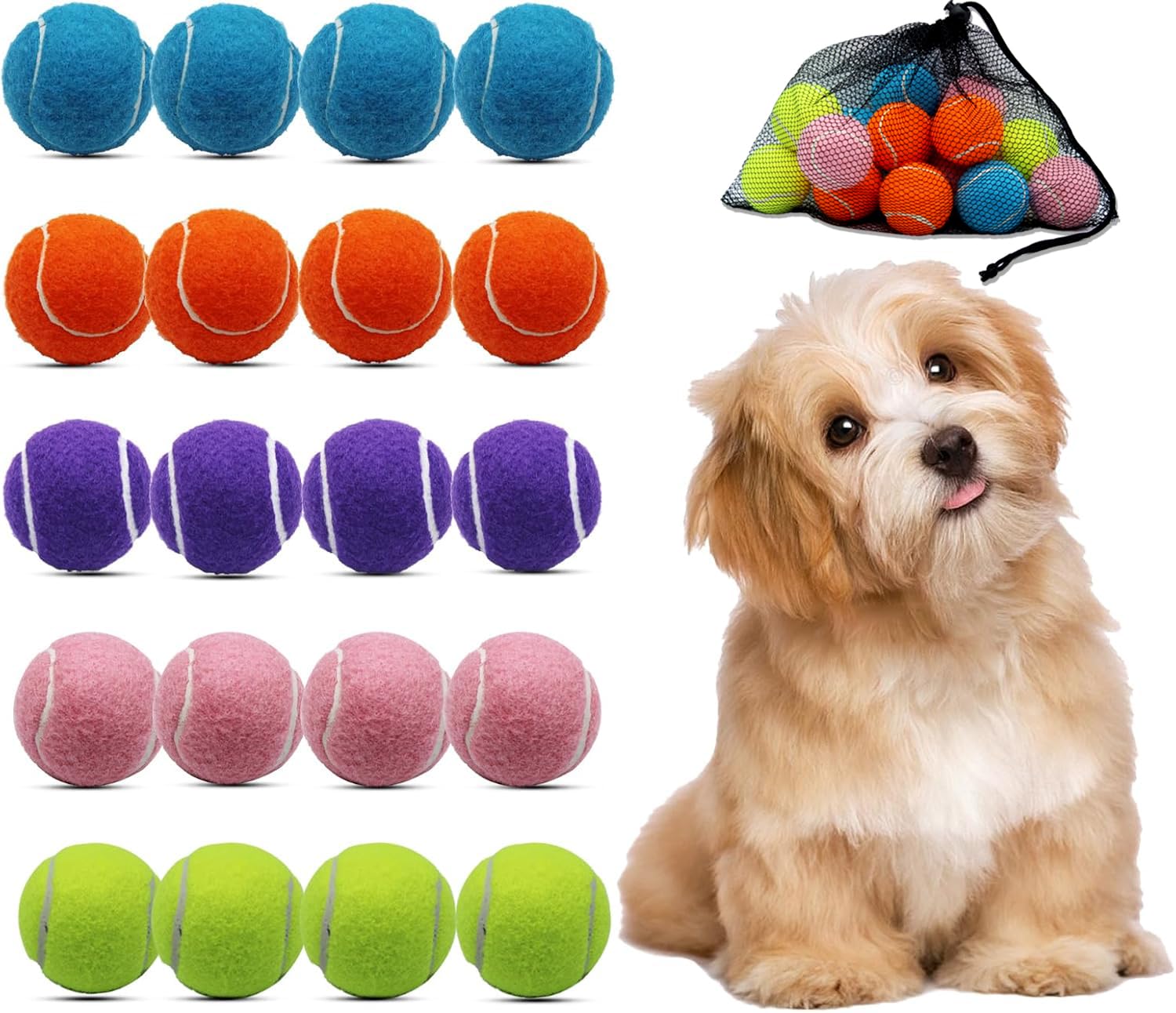 Magicorange Small Tennis Balls 20 Pack 2 inch Tennis Balls for Dogs Colorful Easy Catching Pet Dog Playing