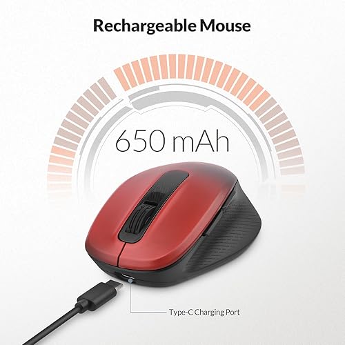Miniatura 8 de Rii Mouse inalámbrico recargable, 2.4 GHz con receptor USB, 100012001600 DPI, agarres ergonómicos, teclas silenciosas, mouse inalámbrico para