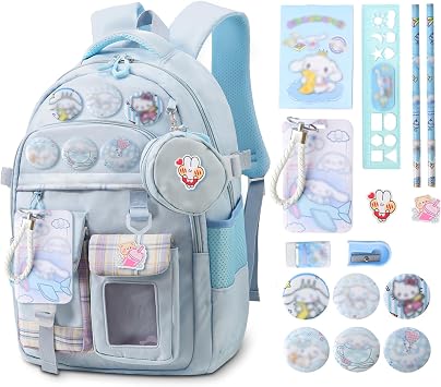 Cute Backpacks for Girls Cute School Backpack for Kids Ages 6-12, Large Durable Backpack with Padded Shoulder Straps Blue