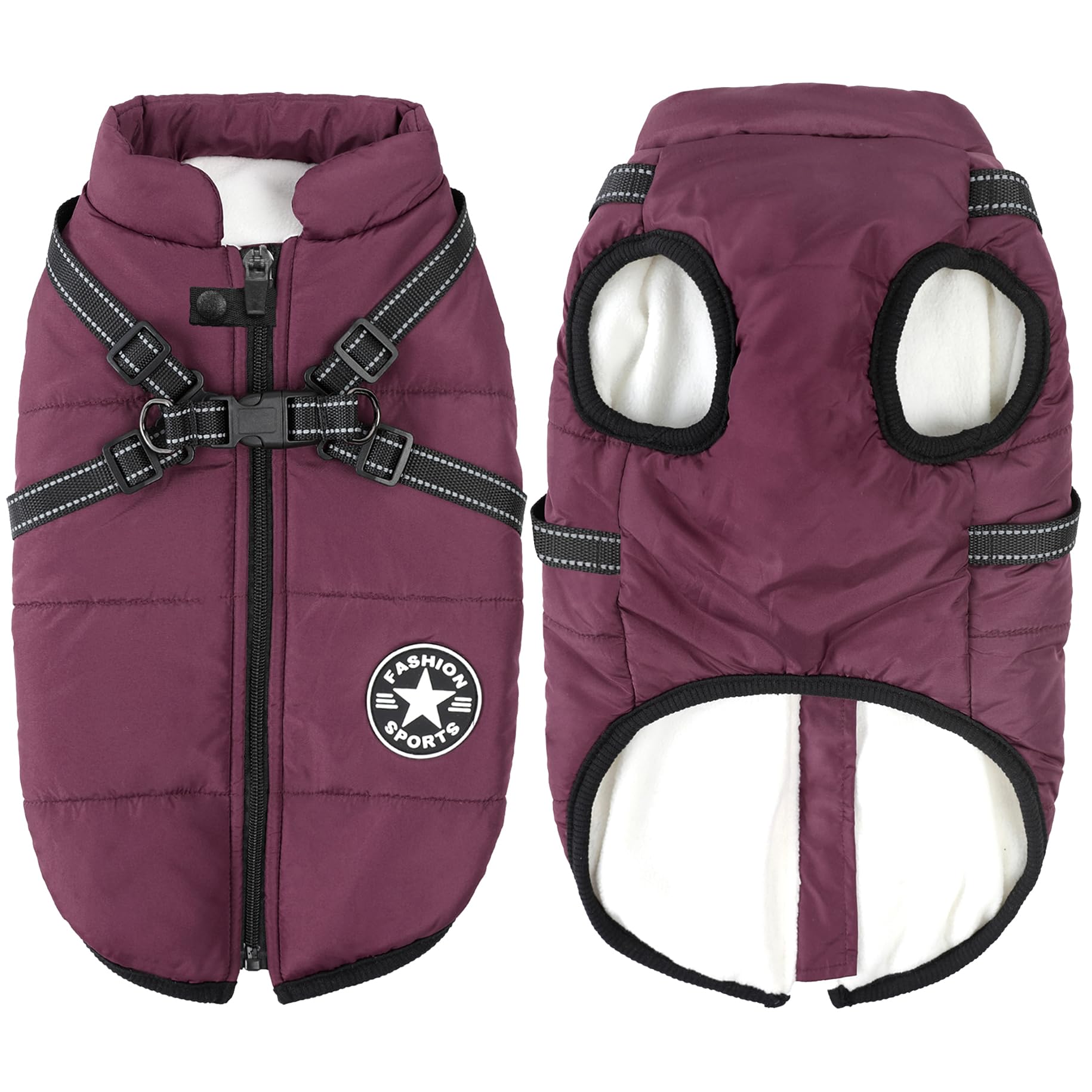 Aiboria Hundejacken für den Hundemantel Winter Winddicht Wasserdicht Skifahren Hundeweste Fleece Warme Hunde Jacke Mit Brustgurt Gurt Violett M