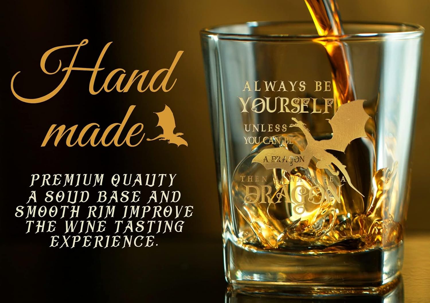 Onebttl Dragon Whiskey Glass - Always Be Yourself Unless You Can Be A Dragon - Gift for Men, Boyfriend, Coworker, Friends, Son (8.5oz/245ml)