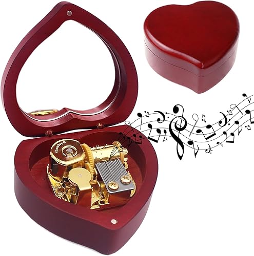 Miniatura 1 de ROSIKING Caja de música clásica de madera con forma de corazón, para Navidad, cumpleaños, día de San Valentín, regalos para amante, novio, novia,