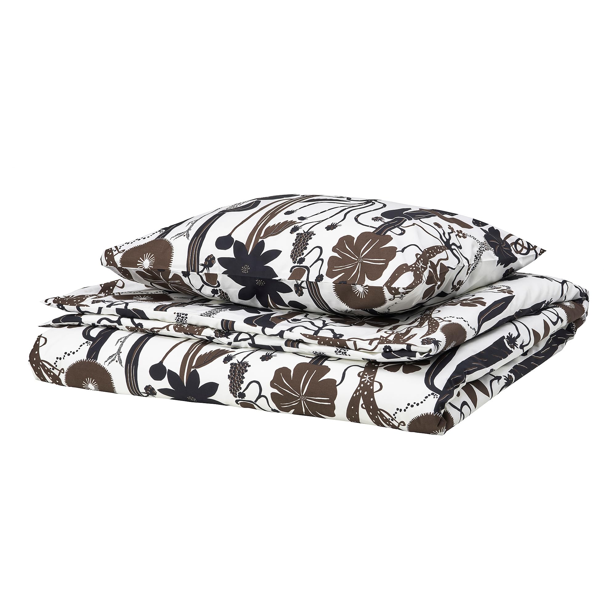 Housse de couette LUNDSKAFTING blanc/noir/marron 150x200 cm avec sa taie d'oreiller 50x60