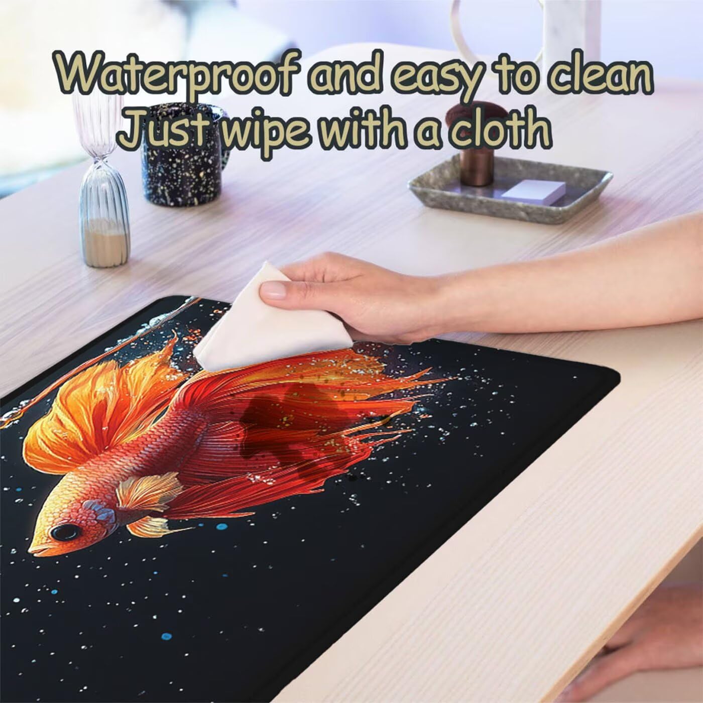 Podkładka pod mysz XXL 1200 x 600 mm duża podkładka pod mysz dla graczy dla zwierząt pod ręką biurko szyte krawędzie antypoślizgowe do komputera, laptopa poprawia precyzję i szybkość, czerwona rybka S