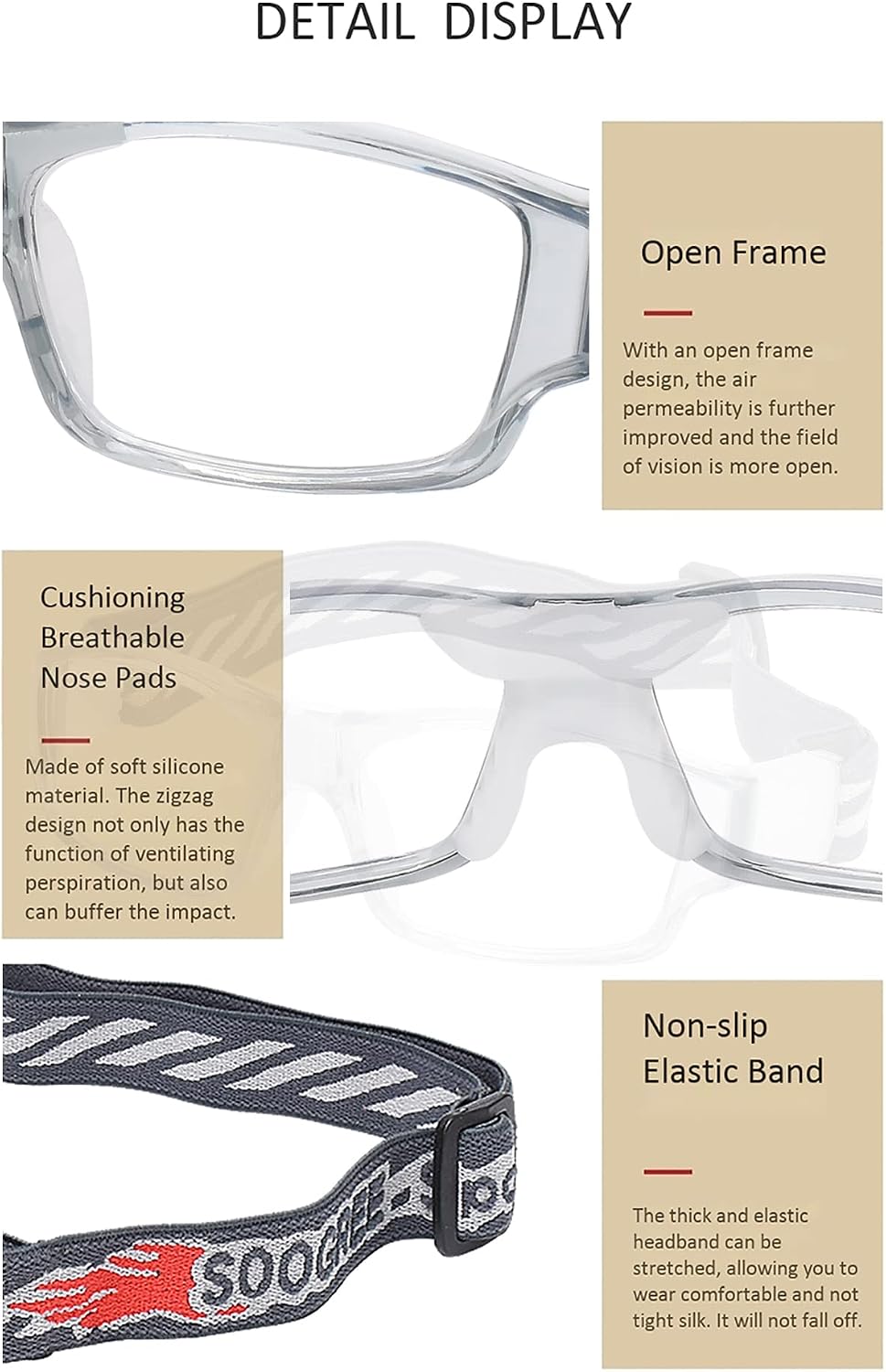 SooGree Sport Glasses Goggles Basketball Soccer Sports Protective Eyewear Goggles-Replaceable Prescription Lens