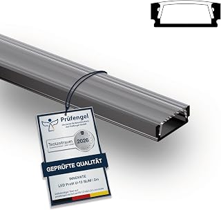 INNOVATE LED Profil 2m Schwarz 1 Stück [Aluprofil inkl. Diffusor Klar] Kühlkörper LED Streifen 2m I Indirekte Beleuchtung Wohnzimmer I Alu U Profil Lichtleiste Indirekte Beleuchtung Decke Küche