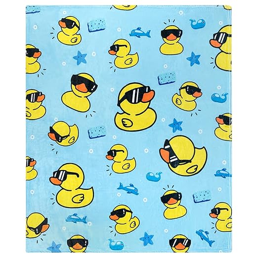 Duck Throw Blanket, Super-Soft Adorable Extra-Large Rubber Ducky Blanket for Boys, Girls, Kids, and Children, Fleece Ducky Print Security Blanket (50in x 60in) Warm and Cozy Throw for Bed Crib or Sofa